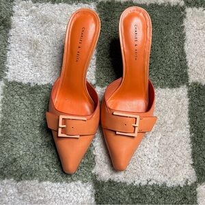 Charles & Keith Buckle Strap Orange Mules Womens size 35